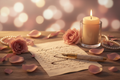 Histoire courte personnalisée - Lettre d'amour manuscrite avec plume et pétales de rose